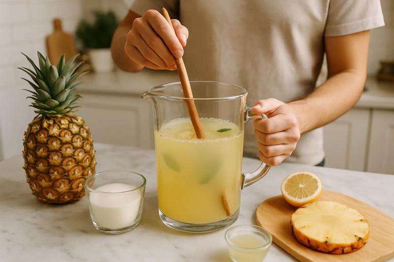 Paso 3 de Agua de Piña con Hierbabuena