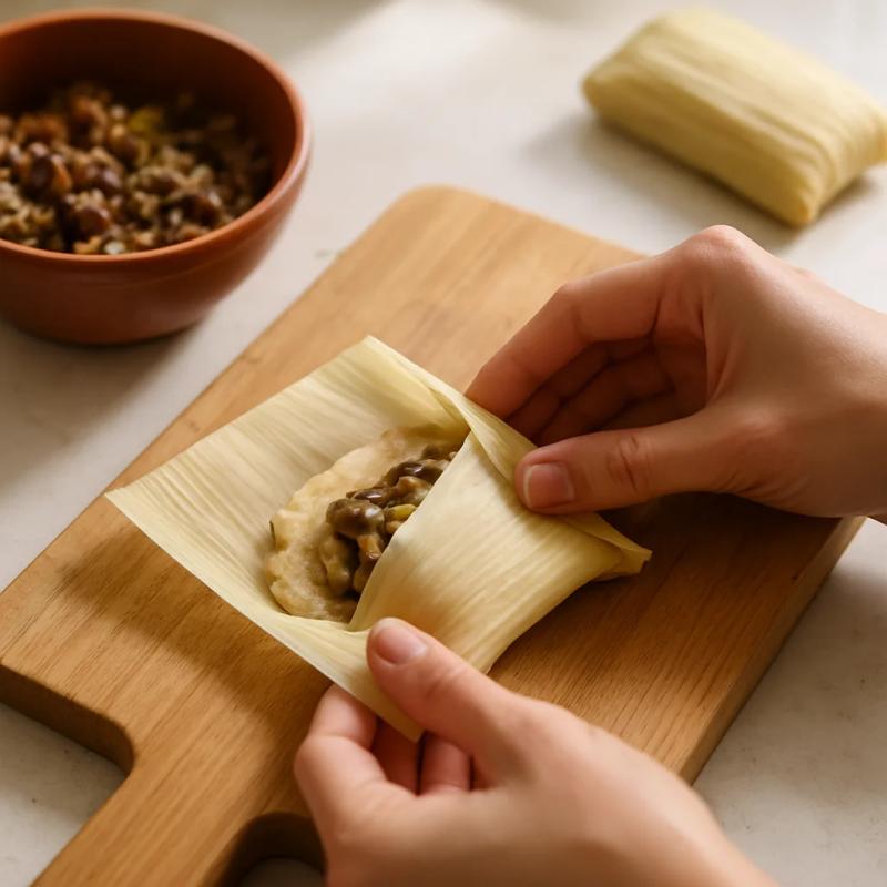 Paso 6 de Tamales de Champiñones y Rajas