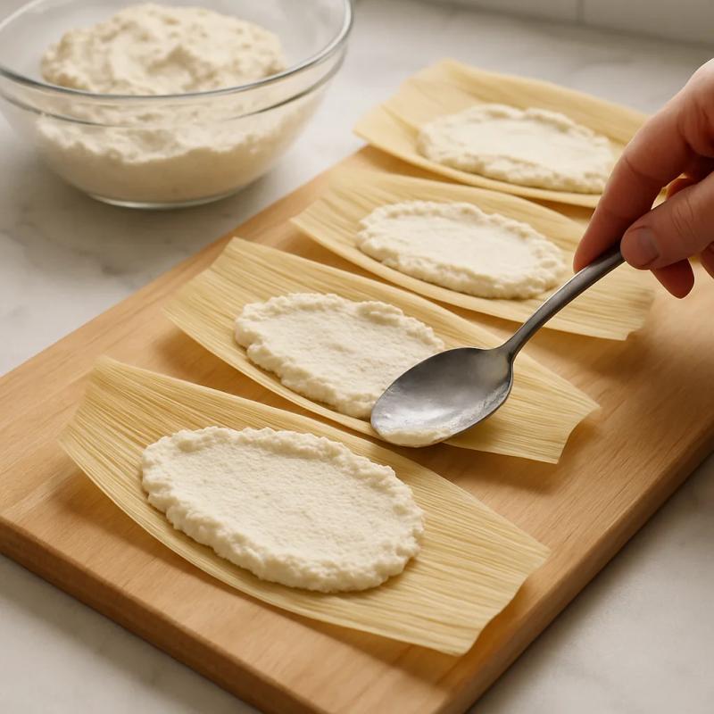 Paso 5 de Tamales de Requesón con Rajas