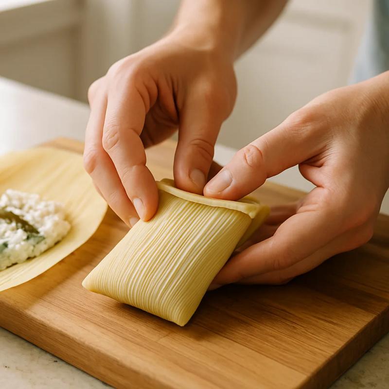 Paso 6 de Tamales de Requesón con Rajas