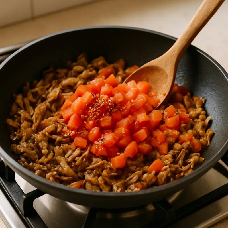 Paso 4 de Machaca Vegana de Setas