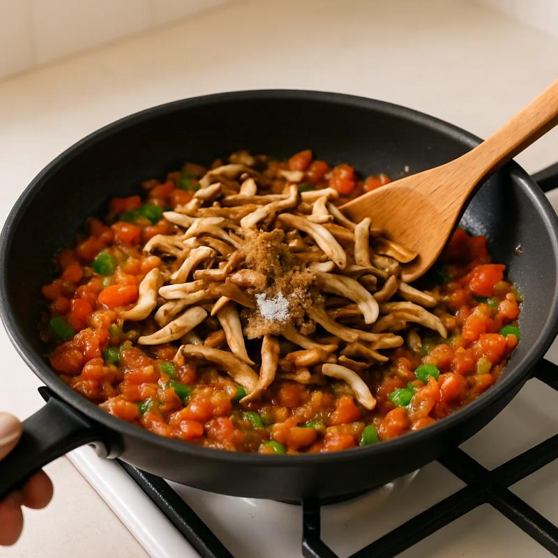 Paso 5 de Machaca Vegana de Setas