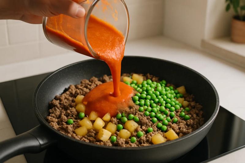 Paso 5 de Carne Molida en Salsa Roja