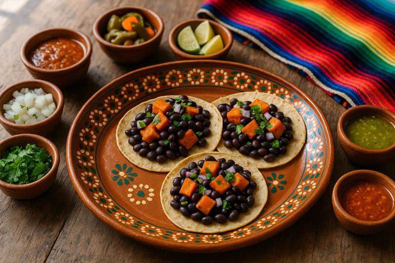 Tacos de Camote y Frijol Negro