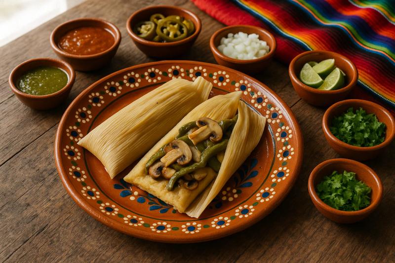 Tamales de Champiñones y Rajas